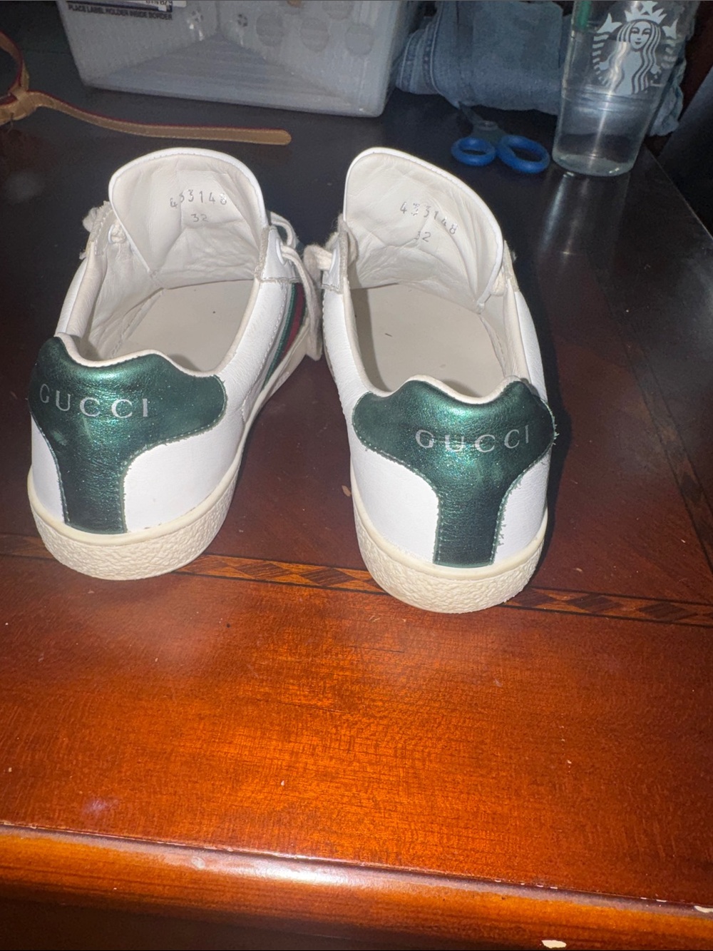 Gucci Kids Ace Leather Sneakers White Web Stripe EU 32
